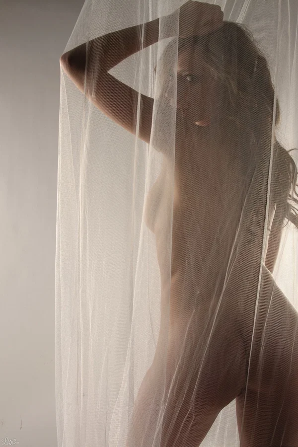Amateur model Lily Xo poses naked behind sheer curtains in high heels  - Amateur, Beautiful, Big Tits, Natural Tits, Ass, PAWG, Solo, Tattoo, Babe  - Photo 8