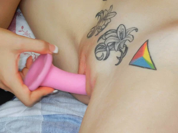 Hot amateur lesbians Indigo Augustine & Lina use a pink toy to fuck each other  - College, Amateur, Petite, Lesbian, Pussy, Natural Tits, Tattoo, Dildo, Orgasm, Tiny Tits  - Photo 8