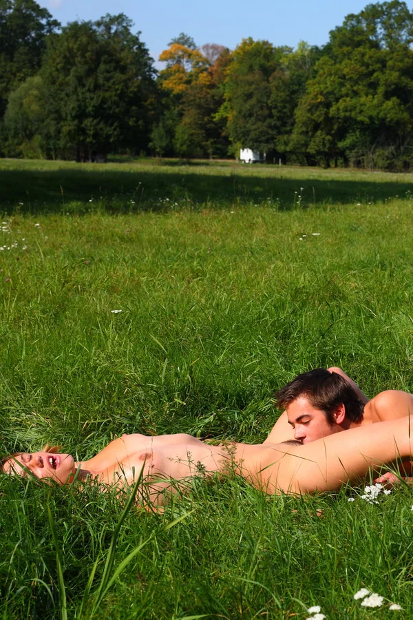 Young girl and her boyfriend disrobe to have sex on the grass  - Teen, Cute, Amateur, Outdoor, Hardcore, Clothed, Blonde, Cumshot, Pussy Licking, Doggy Style  - Photo 3