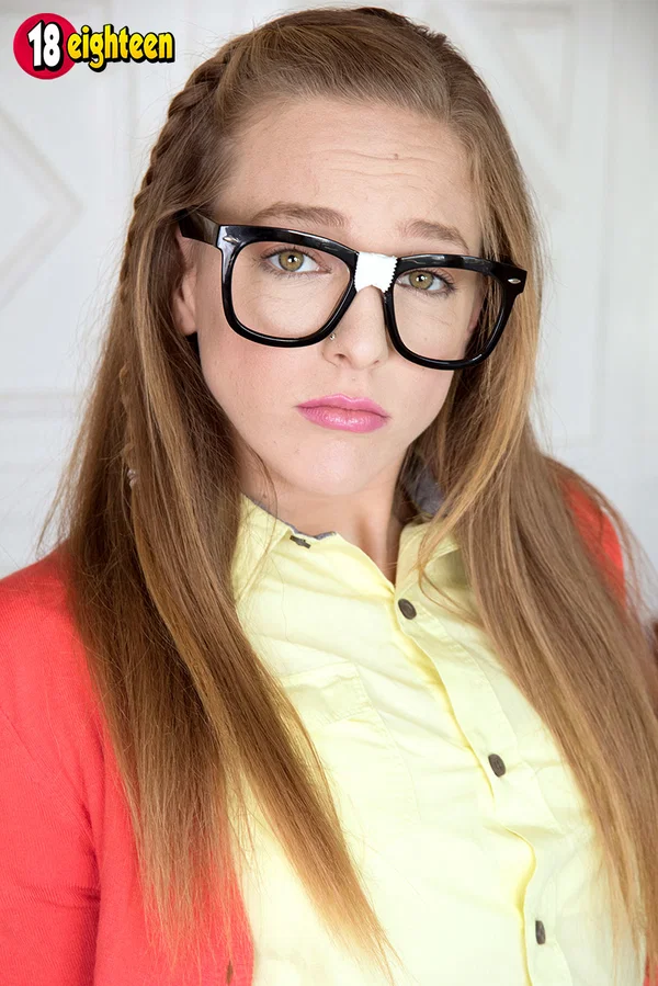 Geeky teen Luna Light is relieved of her clothes and underwear atop a bed  - Teen, Glasses, Latina, Lingerie, Clothed, Ass, Shorts, Cute, Panties, Socks  - Photo 3