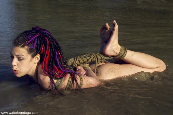 Naked girl Mallory Knots is tied up with rope while in a shallow body of water  - Bondage, BDSM, Mature, Fetish, Wet, MILF, Blonde, White, Brunette  - Photo 12