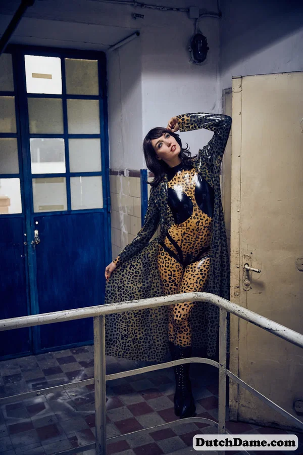 Solo model strikes hot poses in full body leopard print costume  - Cosplay, Latex, Fetish, Spreading, Beautiful, Boots, Solo, Babe, High Heels, Brunette  - Photo 4