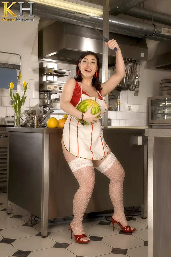Thick brunette housewife with big tits Karina Hart masturbates in the kitchen  - Big Tits, Natural Tits, Pussy, Amateur, Pornstar, Spreading, Non Nude  - Photo 2