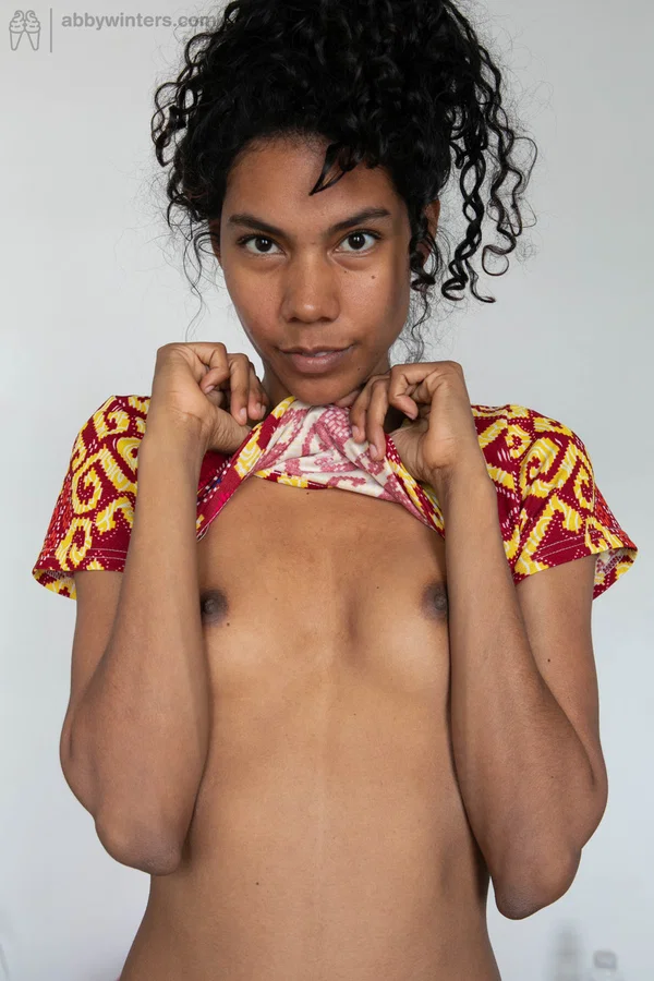 Exotic African girl Adriana E sticks a couple of fingers in her wet pussy  - Latina, Amateur, Brunette, Tiny Tits, Spreading, Pussy, Non Nude  - Photo 3