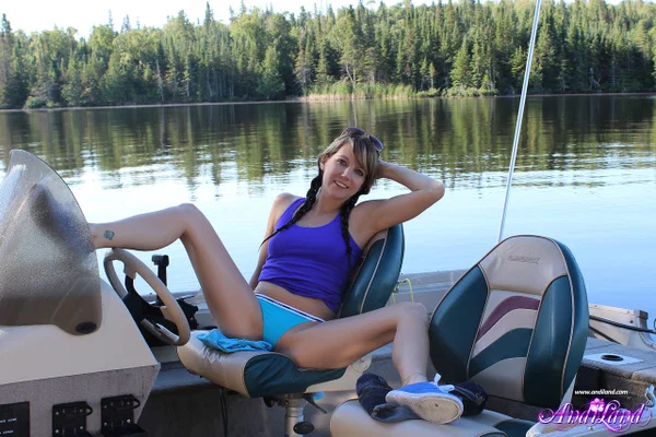 Young girl Andi Land unveils her small tits and pussy while on a boat  - Amateur, Shorts, Cute, Outdoor, Undressing, Natural Tits, Pigtails, Skinny, Tiny Tits, Teen  - Photo 12
