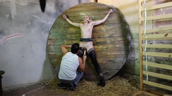 Skinny slave Roxy Lee with small titties was punished by dominant with toy  - Bondage, Schoolgirl, BDSM, Blonde, Pussy, Spreading, Outdoor, Non Nude  - Photo 11