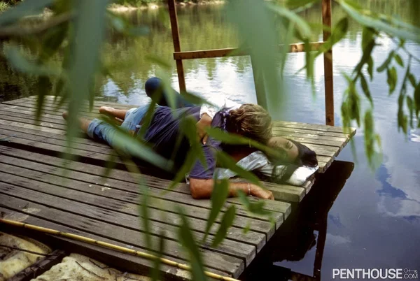 Half naked brunette pornstar Mikki Dessa cuddling with her man on the dock  - Centerfold, MILF, Reality, Outdoor, Hairy, Pornstar, Jeans, Brunette, Tiny Tits, Model  - Photo 8