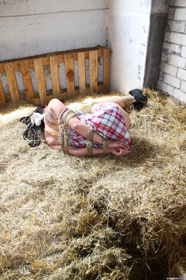 Clothed female sub Veronika gagged, tied & left in the barn to await her fate  - Bondage, BDSM, Schoolgirl, Outdoor, Non Nude  - Photo 14