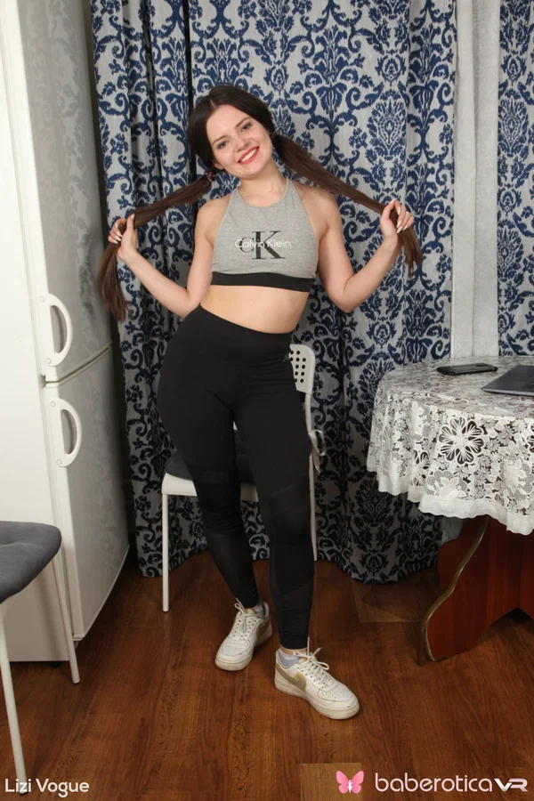 Charming brunette teen Lizi Vogue gets butt naked during solo action  - Undressing, Ass, Natural Tits, Pussy, Clothed, Panties, Spreading, Feet, Close Up, Asshole  - Photo 1