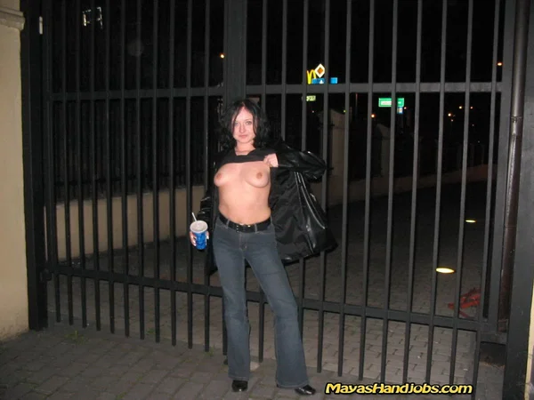 Raven-haired MILF Maya flashes her boobs while smoking in public  - Smoking, Jeans, MILF, Big Tits, Short Hair, Outdoor, Beautiful, Babe, Non Nude, Solo  - Photo 4