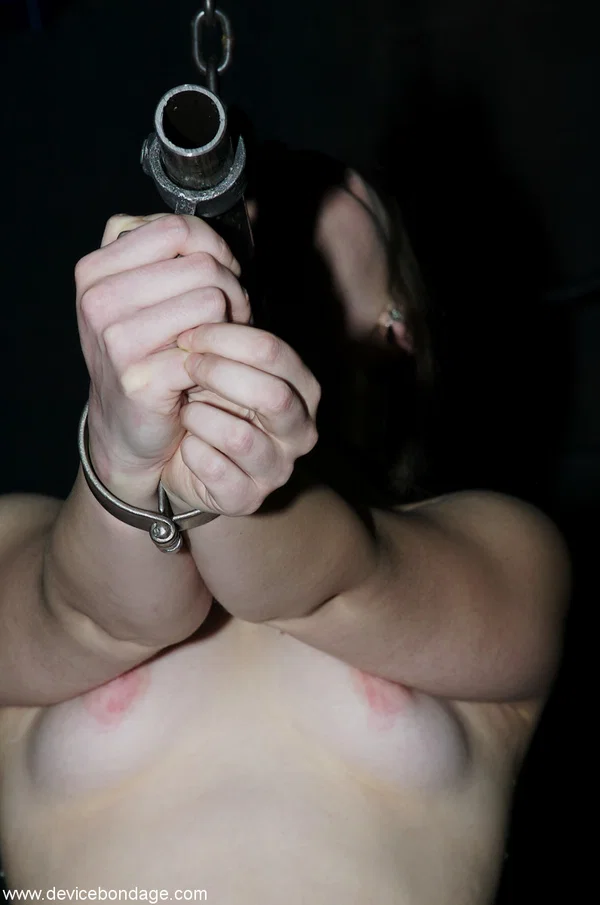Brunette Alyssa in metal collar combined with handcuffs in the dark dungeon  - BDSM, Bondage, Feet, Legs, Pussy, Non Nude  - Photo 4