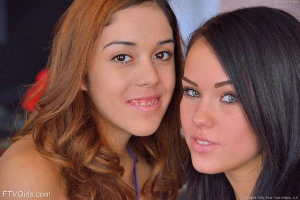 Lesbian couple Meagan Rain and Sophie kissing and having oral sex on the table  - Lesbian, Humping, Petite, Erotic, Tiny Tits, Upskirt, Sandals, Fingering, Pussy, Skirt  - Photo 2