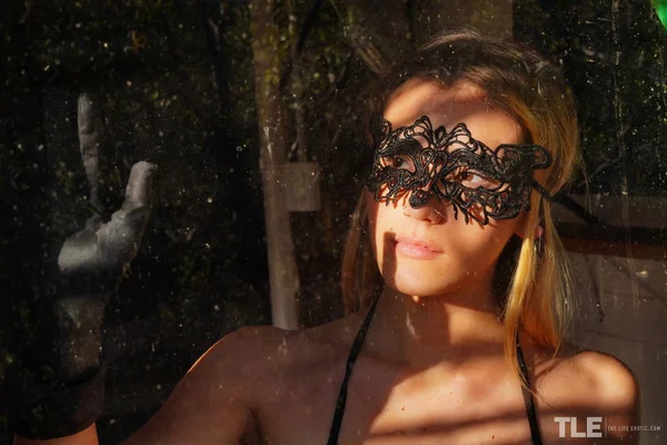 Sexy teen Stefany takes off a masquerade mask in a revealing bodystocking  - Blindfold, Teen, Pantyhose, Nipples, Cute, Close Up, Pussy, Ass, Tiny Tits, High Heels  - Photo 1