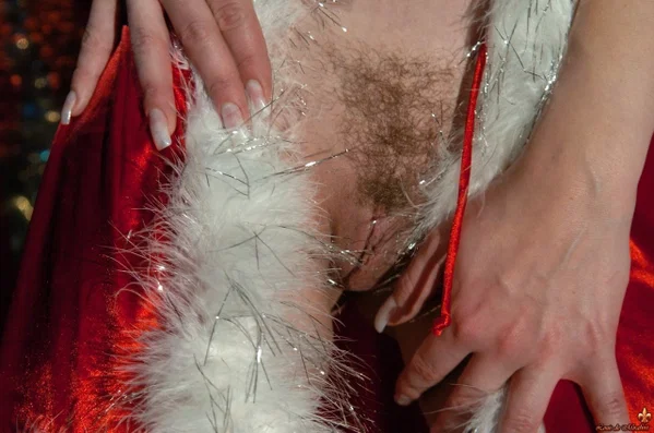 Solo model Lucie exposes her private parts while wearing naughty Xmas clothing  - Christmas, Close Up, Panties, Stockings, Hairy, Tiny Tits, Nipples, Pussy, Undressing, Ass  - Photo 15