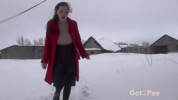 White girl Alexa ducks into an abandoned farm building for a badly needed piss  - Pissing, Pantyhose, Outdoor, Non Nude, PAWG, Skirt, Ass, Close Up, Babe, Beautiful  - Photo 1