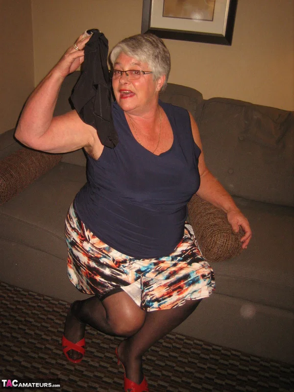 Old amateur Girdle Goddess proudly displays her huge boobs in hosiery  - Granny, SSBBW, Amateur, Chubby, Curvy, BBW, Glasses, Thick, Stockings, Skirt  - Photo 10