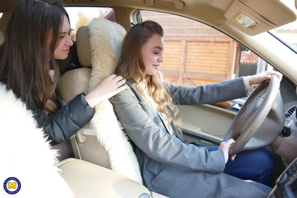Long haired European lovers take a selfie in the car before lesbian sex action  - Selfie, Outdoor, Lesbian, Teen, Reality, Clothed, European, Amateur, Cute  - Photo 6