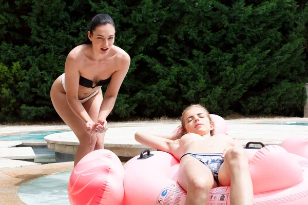 Young lesbians Emelie Crystal and Lee Anne lick each others pussy near a pool  - Pussy Licking, Pool, Teen, Lesbian, Czech, Outdoor, Pussy, Spreading, Natural Tits, Tiny Tits  - Photo 1