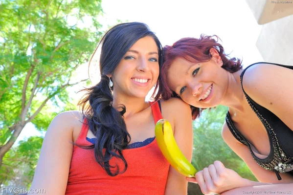 Young friends Madeline and Rita strip and stick a banana in their holes  - Public, Big Clit, Jeans, Dildo, Redhead, Amateur, Outdoor, Sexy, Lesbian, Model  - Photo 10