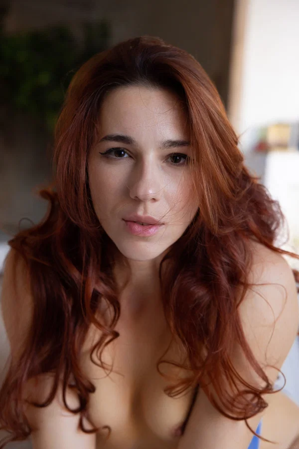 Glamorous redheaded teen Oxi Bendini loses her blue lingerie & masturbates  - Teen, Cute, Glamour, Model  - Photo 11