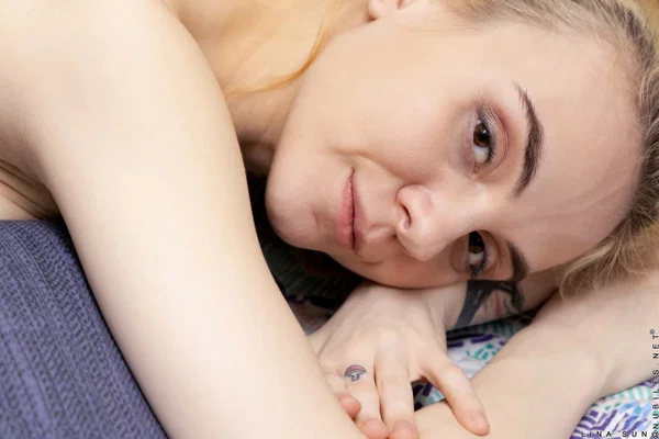 Skinny babe Lina Sun strips naked & spreads her shaved pussy on her bed  - Pantyhose, Lingerie, Teen, Armpit, Face, Tattoo, Ass, Natural Tits, Undressing, Shaved  - Photo 21