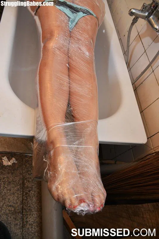Plastic wrapped blonde Vicky completely immobilized & gagged for BDSM fun  - Bondage, BDSM, Pussy, Feet, Non Nude  - Photo 12