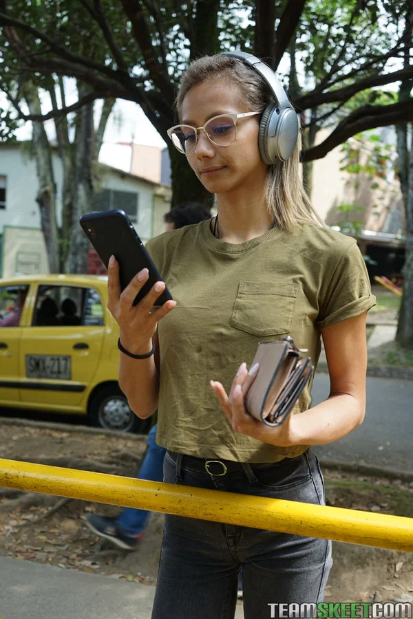 Veronica Leal posing all over her hood in green shirt and tight jeans  - Skinny, Teen, Latina, Jeans, Outdoor, Glasses, Clothed, Boots, Cute, Non Nude  - Photo 3
