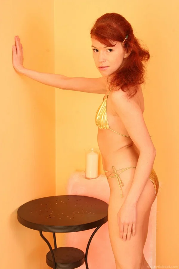 Skinny babe Aicha doffs her lingerie while playing with a burning candle  - Babe, Redhead, Pornstar, Fetish, Big Clit, Bikini, Perfect, Skinny, Hungarian, Tiny Tits  - Photo 1