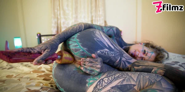 Tattooed girl Anuskatzz masturbates with a sex toy while bare naked  - Fetish, Tattoo, BDSM, Bondage, Piercing, Close Up, Dildo, Natural Tits, Spreading, White  - Photo 15