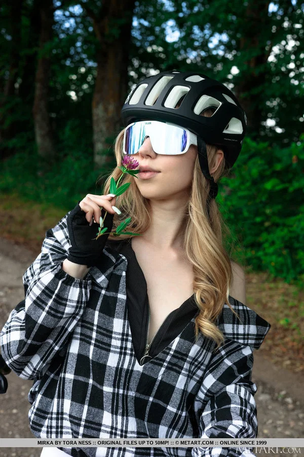 Blonde teen Mirka gets totally naked while out for a bike ride  - Cameltoe, Outdoor, Beautiful, Shorts, Ass, Tiny Tits, Babe, Clothed, Model, PAWG  - Photo 1