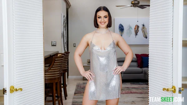 Brunette teen Lucy Lotus poses in a cocktail dress before fucking  - Curvy, Thick, Chubby, MILF, Oiled, Anal, Cumshot, Natural Tits, Reality, BBW  - Photo 1