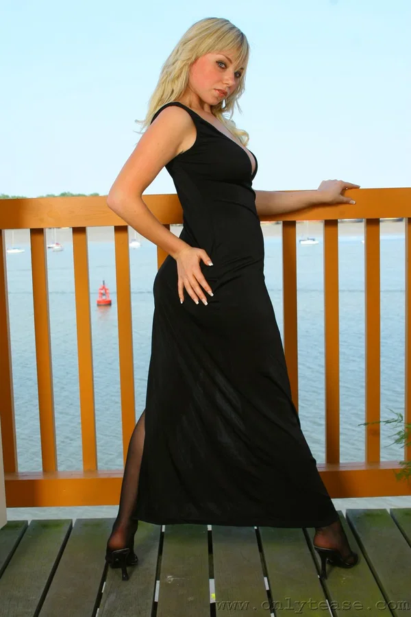 Busty Rochelle posing in black panties and stockings on a public balcony  - Big Tits, Non Nude, Stockings, Panties, Blonde, Outdoor, Skirt, Ass, Babe, PAWG  - Photo 6