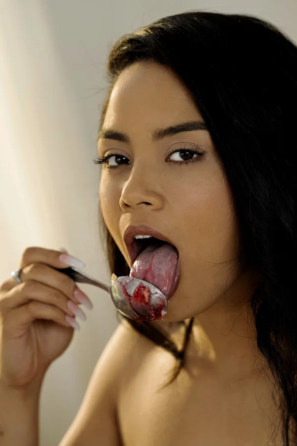 Latina teen Maya Bijou exposes her hot body while eating a pie  - Teen, Latina, Petite, Beautiful, Natural Tits, Panties, Pussy, Ass, Face, Tiny Tits  - Photo 9
