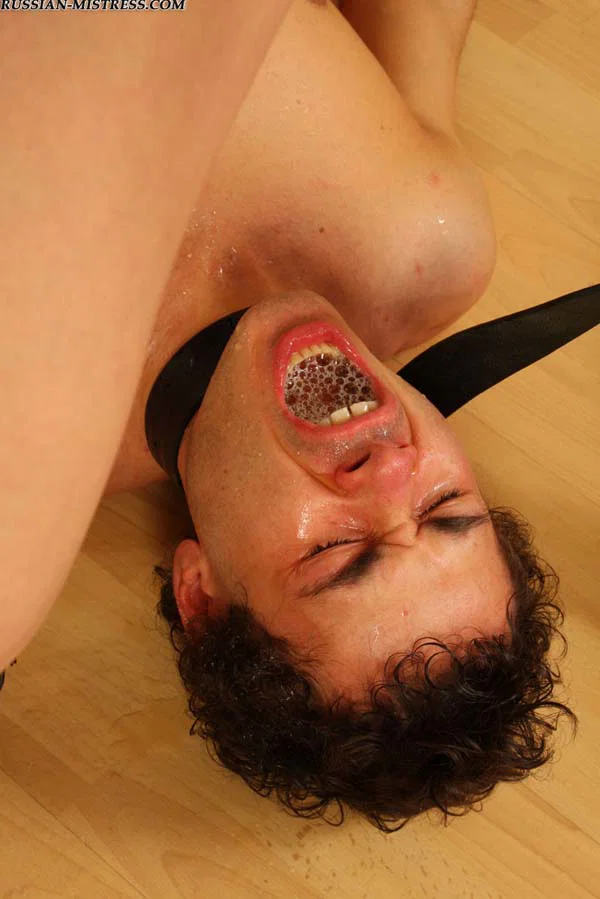 Russian woman pisses in her slave boy's wide open mouth  - Pissing, Femdom, Fetish, Pussy Licking, High Heels, Spreading, Pussy, Panties, Shaved, Skirt  - Photo 10