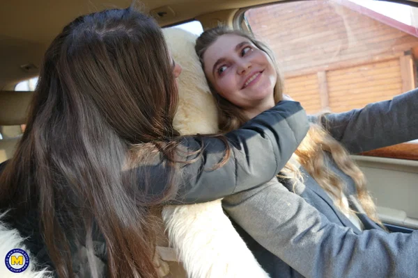 Long haired European lovers take a selfie in the car before lesbian sex action  - Selfie, Outdoor, Lesbian, Teen, Reality, Clothed, European, Amateur, Cute  - Photo 5