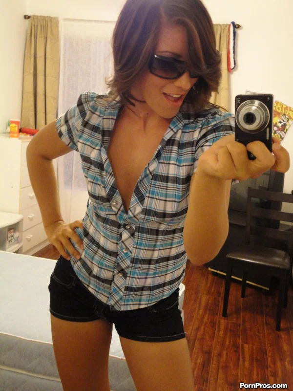 Sexy brunette Rilynn shows off her perfect tits & tan lines in bedroom strip  - Cheating, Teen, Cute, Big Tits, Glasses, Non Nude, Pussy  - Photo 2