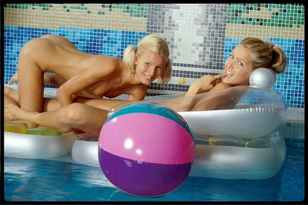 Petite teen lesbians Sophie and Jana cuddle and play with a long sex toy  - Bikini, Wet, Pool, Lesbian, Spreading, Teen, Amateur, Pussy, Petite, Tiny Tits  - Photo 18
