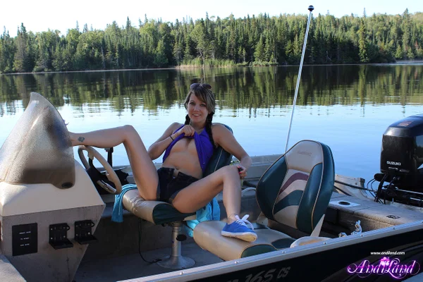 Young girl Andi Land unveils her small tits and pussy while on a boat  - Amateur, Shorts, Cute, Outdoor, Undressing, Natural Tits, Pigtails, Skinny, Tiny Tits, Teen  - Photo 6