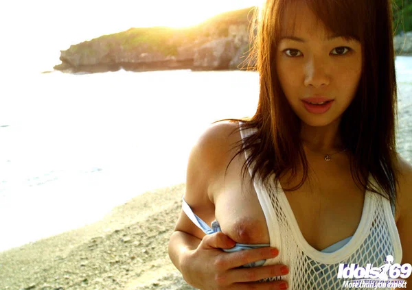 Slender Asian babe Hikari outdoors dressed in a skimpy white nighty  - Japanese, Asian, Beach, Outdoor, Babe, Big Tits, Hairy, Shorts, Ass, Skirt  - Photo 11