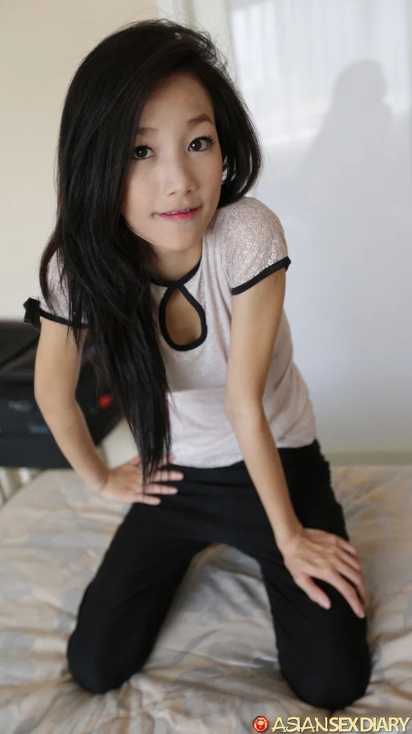 Asian girl Mi shows off her petite body & gives a big dick a POV ride  - Asian, Skinny, Petite, Spreading, Missionary, Amateur, POV, Tiny Tits, Clothed, Skirt  - Photo 5