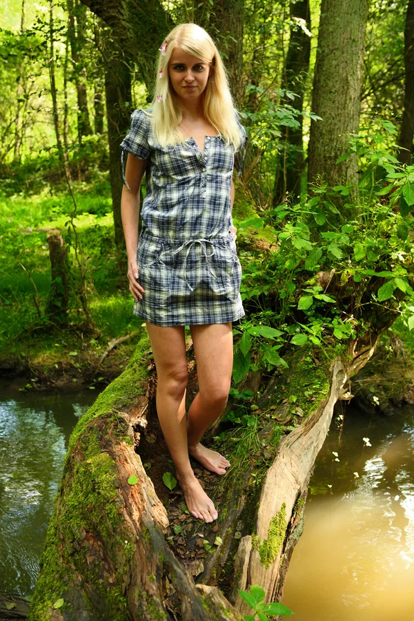 Sweet blonde teen Danielka undresses to masturbate next to a muddy brook  - Teen, Amateur, Outdoor, Skirt, Spreading, Tiny Tits, Clothed, Pussy, Nipples, Shaved  - Photo 4