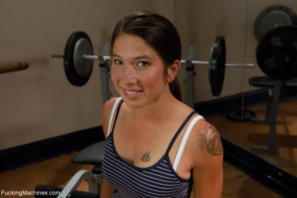 Tattooed brunette babe Vai has sex with a machine dildo in a gym  - Sports, Dildo, Beautiful, Sexy, Ass, PAWG, Shorts, Big Tits, Brunette, Solo  - Photo 3