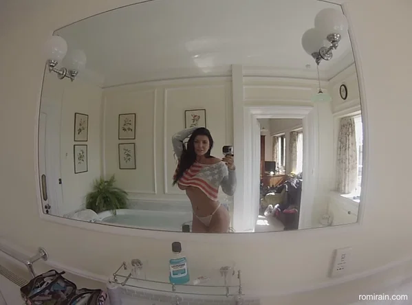 Attractive MILF Romi Rain strips and shows her curves before having a bath  - Big Tits, MILF, Pornstar, Schoolgirl, Fake Tits, Non Nude, White, Brunette  - Photo 1