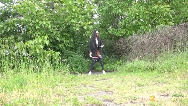 Brunette chick Nicky pulls down her pants to pee near the bushes  - Pissing, Public, Outdoor, Beautiful, Solo, European, Brunette, Babe, Ass, PAWG  - Photo 12