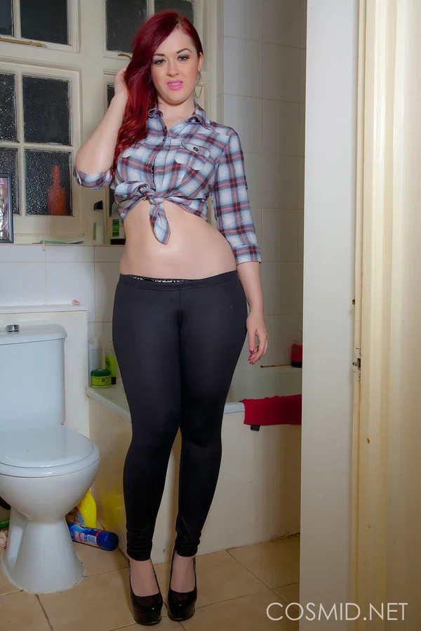 Hot young Jessica Dawson undressing in the bathroom to stretch her sexy body  - Redhead, Amateur, Big Tits, Clothed, Babe, Ass, Panties, Lingerie, Shaved, Nipples  - Photo 1