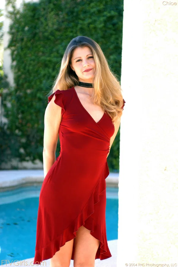 Sexy babe in a red dress Chloe shows her ass and shaved vagina in a solo  - Big Clit, Upskirt, Close Up, Feet, Pool, Outdoor, Amateur, Beautiful, Spreading, Ass  - Photo 12