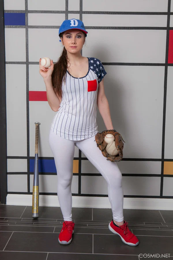 Busty girl Scarlett Jo takes off her baseball uniform to model naked in a cap  - Sports, Dildo, Big Tits, Amateur, Ass, Panties, Shaved, Clothed, Spreading, Legs  - Photo 3