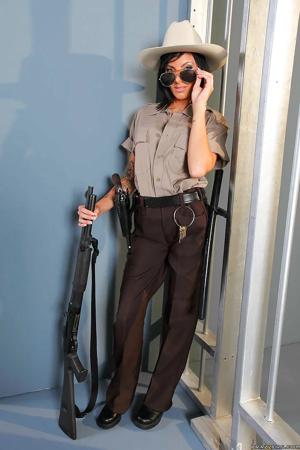 Insanely hot babe in sheriff uniform Juelz Ventura denudes firm boobs  - Police, Smoking, Babe, Socks, Glasses, Big Tits, Uniform, Ass, Spreading, Bikini  - Photo 1