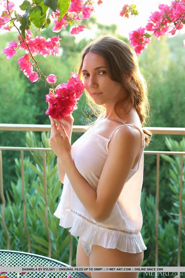 Busty teen Danniela gets completely naked on a balcony during solo action  - Babe, Cute, Beautiful, European, Pussy, Teen, Outdoor, Brunette, Panties, Hairy  - Photo 1