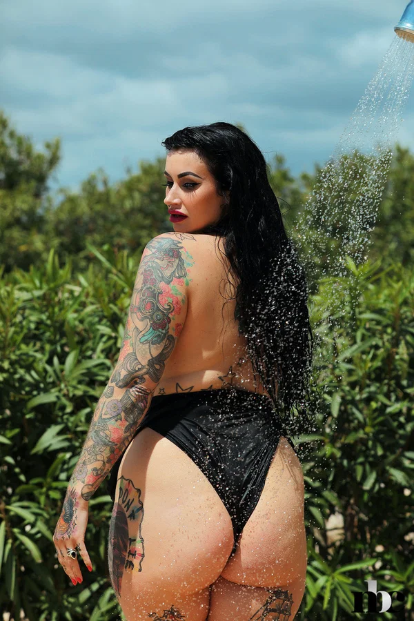 Chubby babe Cherrie Pie shows off her tattooed naked body outdoors  - Curvy, Tattoo, Shower, BBW, Chubby, Thick, Wet, Outdoor, Sexy, Big Tits  - Photo 14
